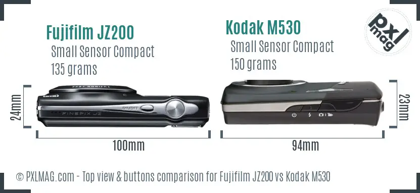 Fujifilm JZ200 vs Kodak M530 top view buttons comparison