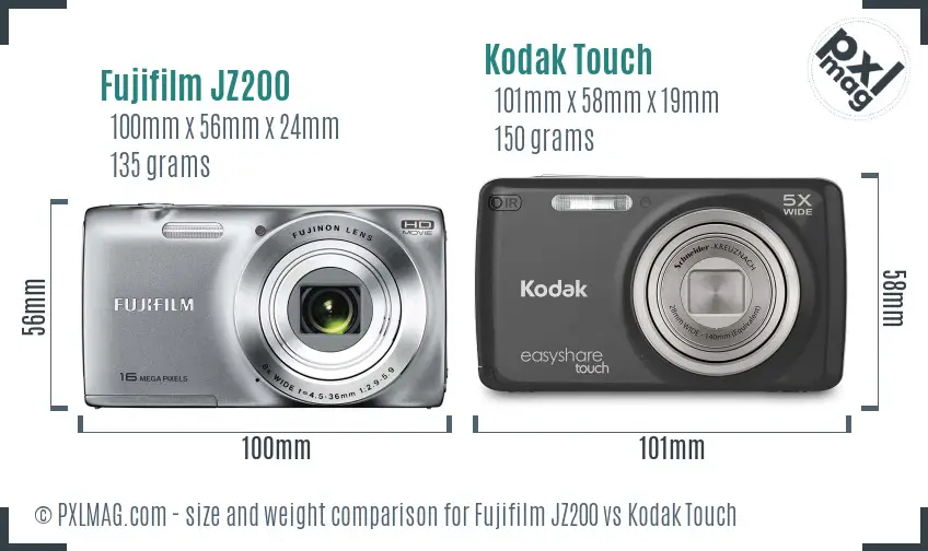 Fujifilm JZ200 vs Kodak Touch size comparison
