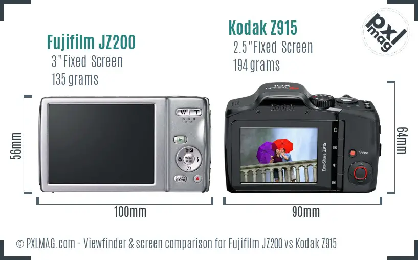 Fujifilm JZ200 vs Kodak Z915 Screen and Viewfinder comparison