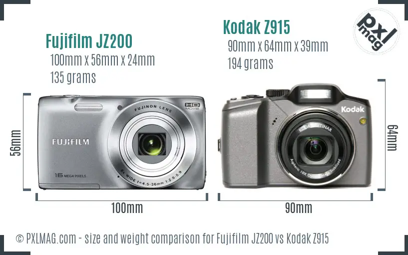 Fujifilm JZ200 vs Kodak Z915 size comparison