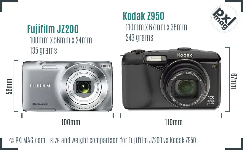 Fujifilm JZ200 vs Kodak Z950 size comparison Fujifilm JZ200 vs Kodak Z950 size comparison