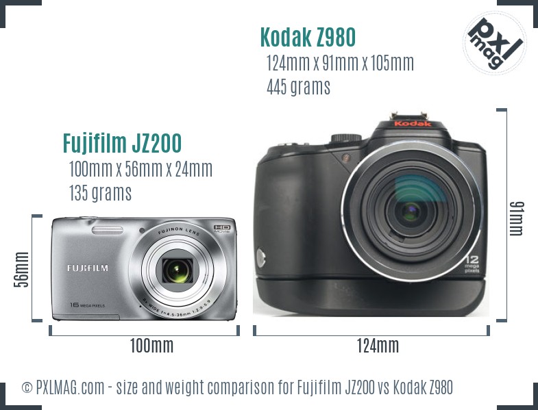 Fujifilm JZ200 vs Kodak Z980 size comparison