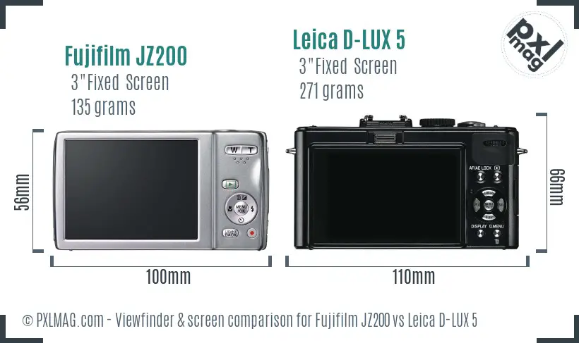 Fujifilm JZ200 vs Leica D-LUX 5 Screen and Viewfinder comparison