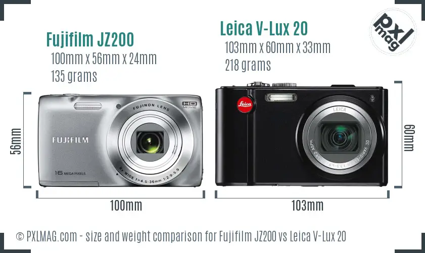 Fujifilm JZ200 vs Leica V-Lux 20 size comparison