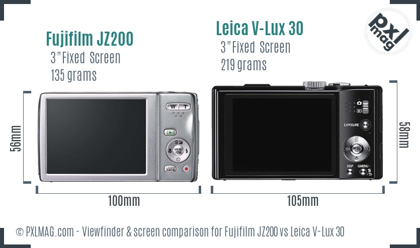 Fujifilm JZ200 vs Leica V-Lux 30 Screen and Viewfinder comparison