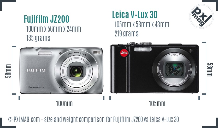 Fujifilm JZ200 vs Leica V-Lux 30 size comparison Fujifilm JZ200 vs Leica V-Lux 30 size comparison