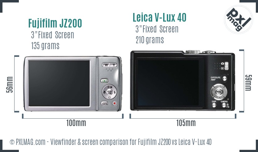 Fujifilm JZ200 vs Leica V-Lux 40 Screen and Viewfinder comparison