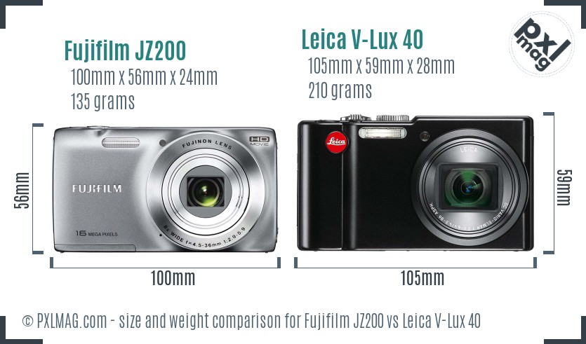 Fujifilm JZ200 vs Leica V-Lux 40 size comparison