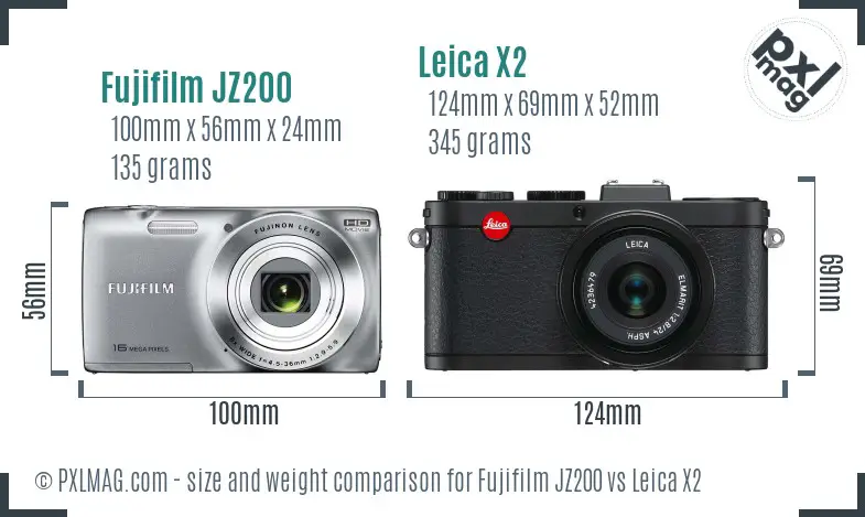 Fujifilm JZ200 vs Leica X2 size comparison