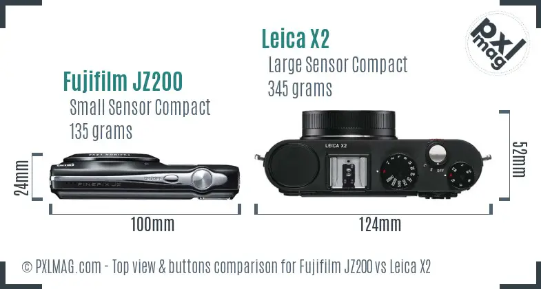 Fujifilm JZ200 vs Leica X2 top view buttons comparison