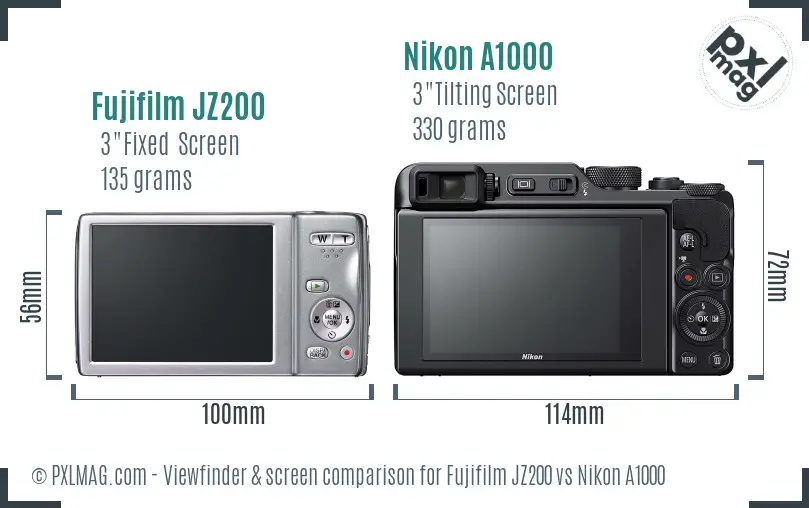 Fujifilm JZ200 vs Nikon A1000 Screen and Viewfinder comparison Fujifilm JZ200 vs Nikon A1000 Screen and Viewfinder comparison