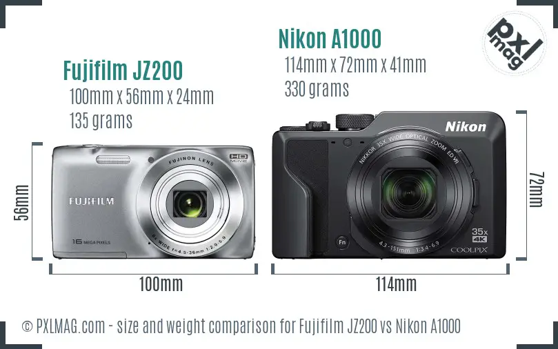 Fujifilm JZ200 vs Nikon A1000 size comparison Fujifilm JZ200 vs Nikon A1000 size comparison