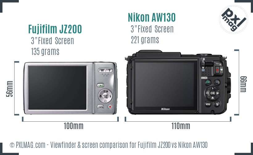 Fujifilm JZ200 vs Nikon AW130 Screen and Viewfinder comparison