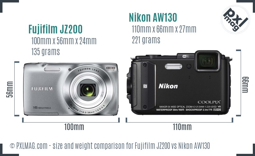 Fujifilm JZ200 vs Nikon AW130 size comparison