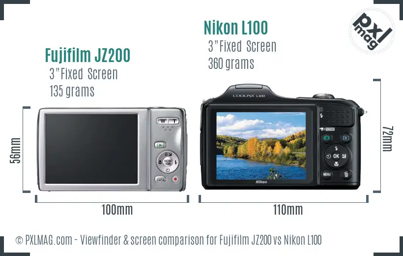 Fujifilm JZ200 vs Nikon L100 Screen and Viewfinder comparison