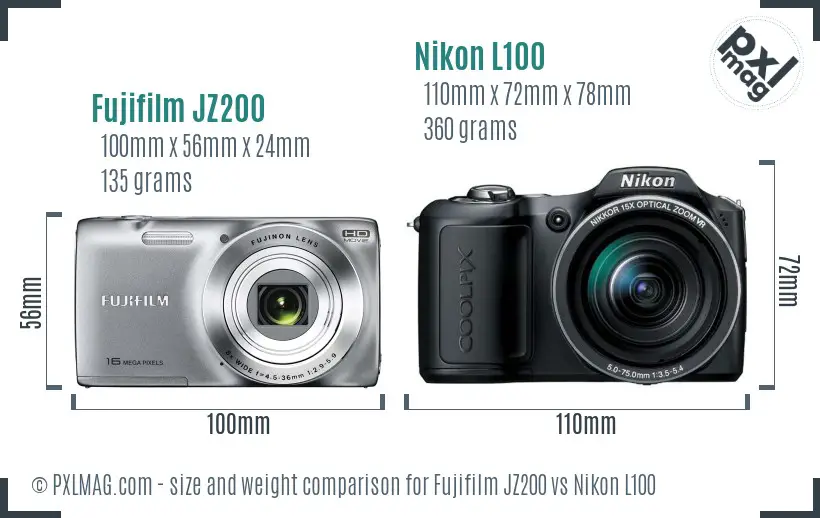 Fujifilm JZ200 vs Nikon L100 size comparison