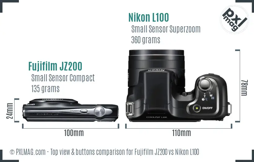 Fujifilm JZ200 vs Nikon L100 top view buttons comparison