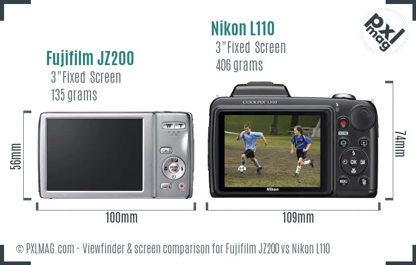 Fujifilm JZ200 vs Nikon L110 Screen and Viewfinder comparison