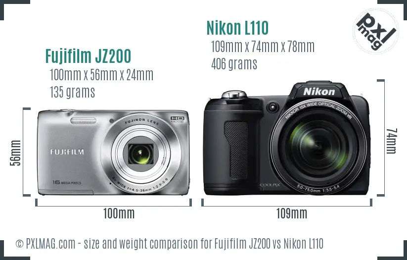 Fujifilm JZ200 vs Nikon L110 size comparison