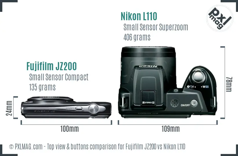 Fujifilm JZ200 vs Nikon L110 top view buttons comparison