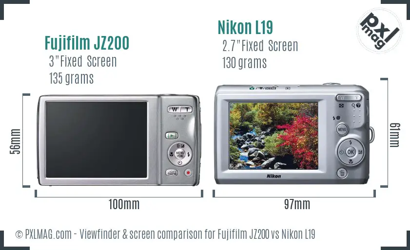 Fujifilm JZ200 vs Nikon L19 Screen and Viewfinder comparison