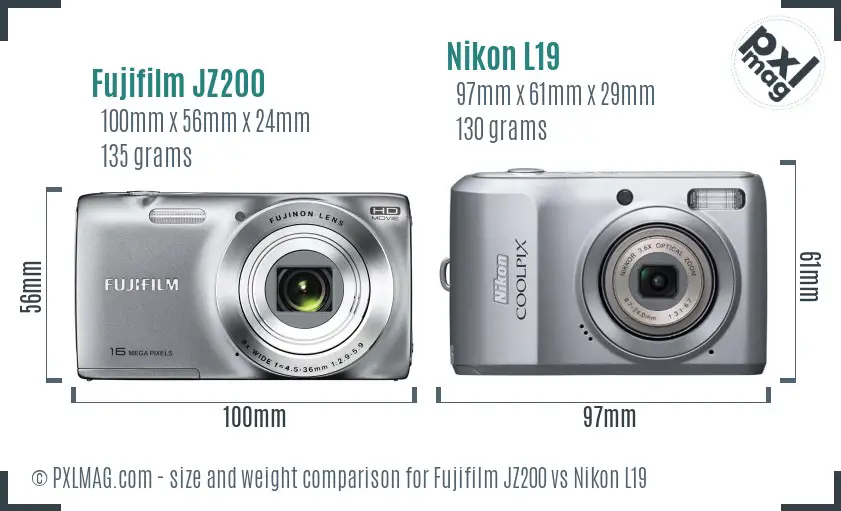 Fujifilm JZ200 vs Nikon L19 size comparison