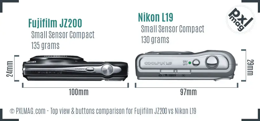Fujifilm JZ200 vs Nikon L19 top view buttons comparison