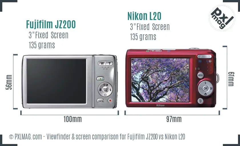 Fujifilm JZ200 vs Nikon L20 Screen and Viewfinder comparison
