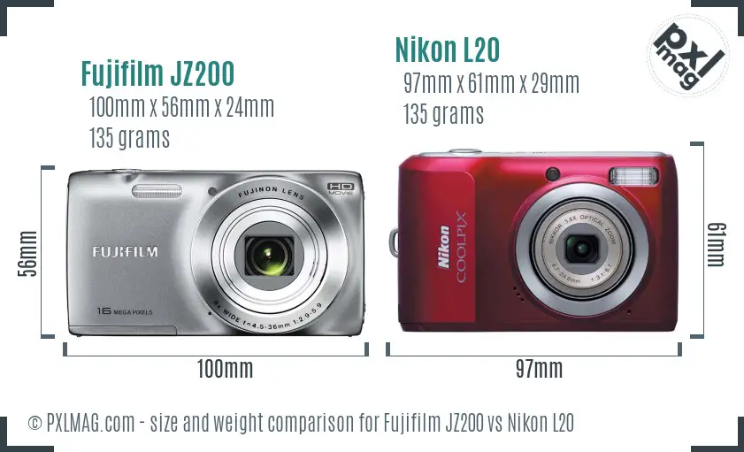 Fujifilm JZ200 vs Nikon L20 size comparison