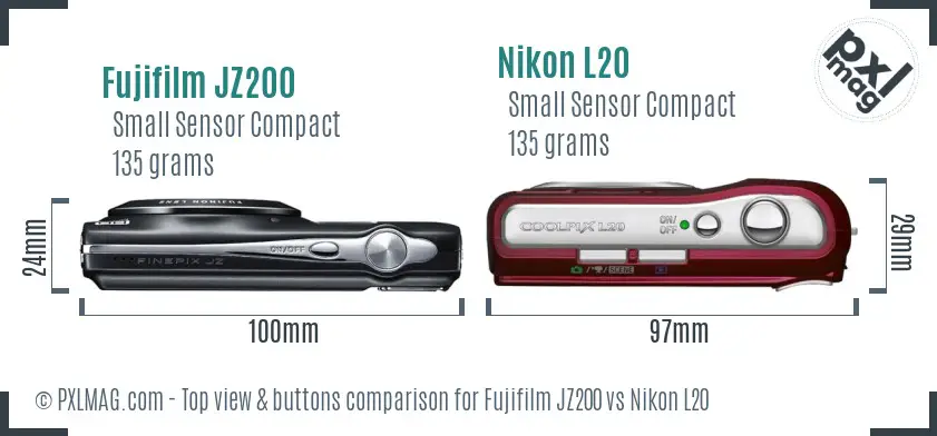 Fujifilm JZ200 vs Nikon L20 top view buttons comparison