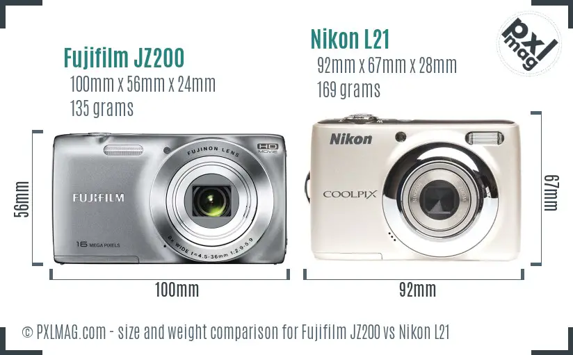 Fujifilm JZ200 vs Nikon L21 size comparison