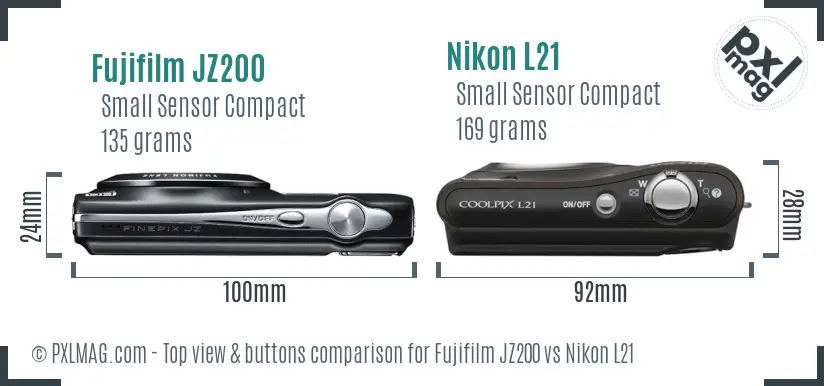 Fujifilm JZ200 vs Nikon L21 top view buttons comparison