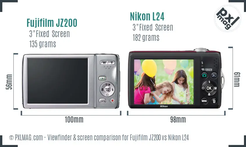 Fujifilm JZ200 vs Nikon L24 Screen and Viewfinder comparison