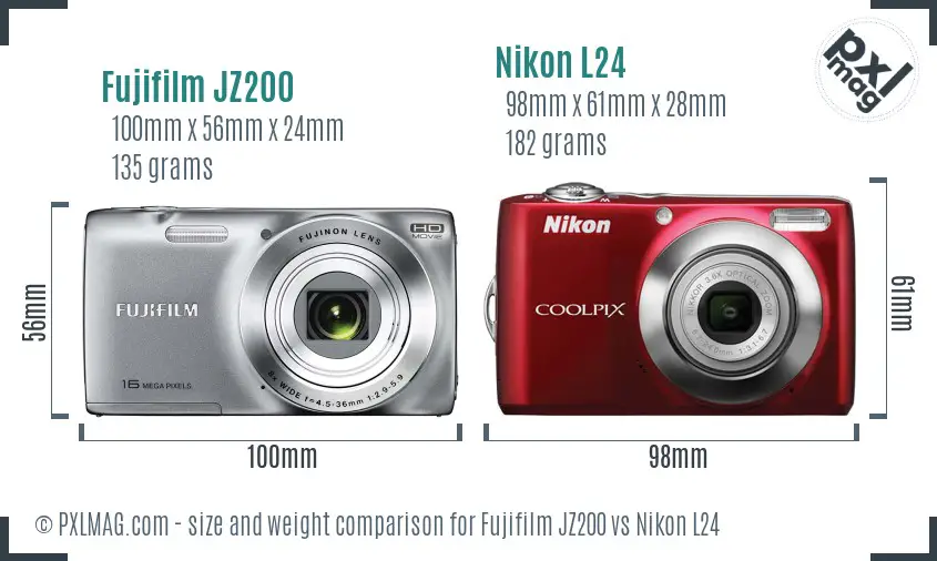 Fujifilm JZ200 vs Nikon L24 size comparison