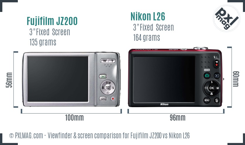 Fujifilm JZ200 vs Nikon L26 Screen and Viewfinder comparison