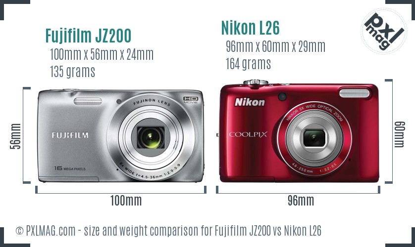 Fujifilm JZ200 vs Nikon L26 size comparison