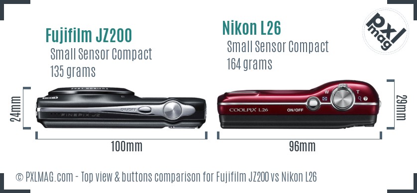 Fujifilm JZ200 vs Nikon L26 top view buttons comparison
