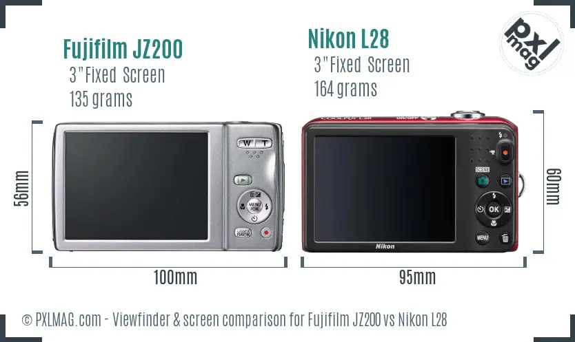 Fujifilm JZ200 vs Nikon L28 Screen and Viewfinder comparison
