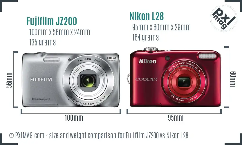 Fujifilm JZ200 vs Nikon L28 size comparison