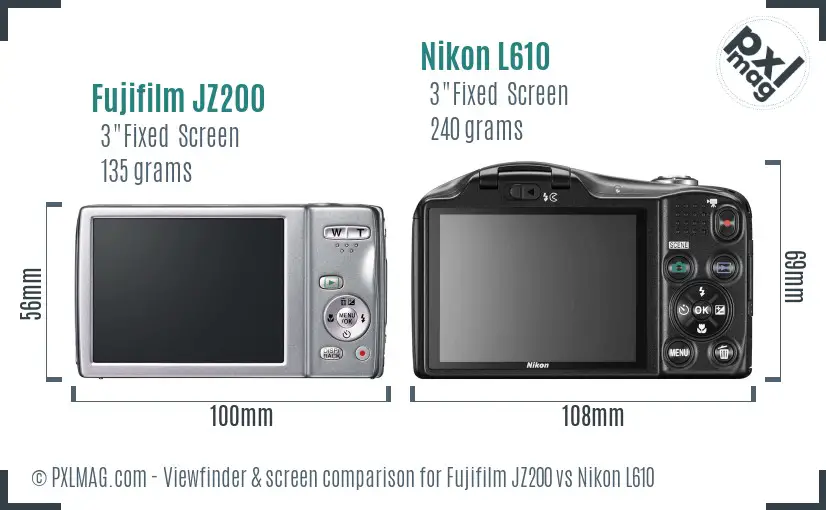 Fujifilm JZ200 vs Nikon L610 Screen and Viewfinder comparison
