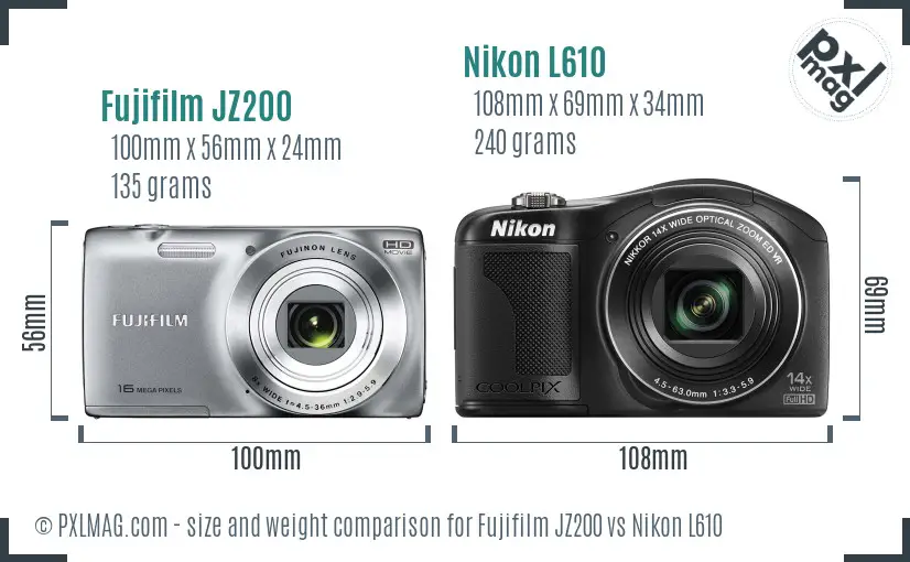 Fujifilm JZ200 vs Nikon L610 size comparison