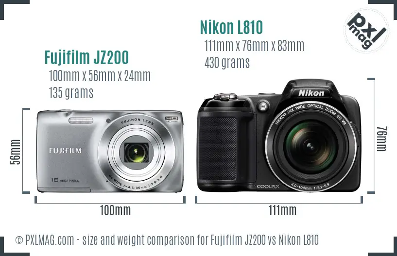 Fujifilm JZ200 vs Nikon L810 size comparison Fujifilm JZ200 vs Nikon L810 size comparison