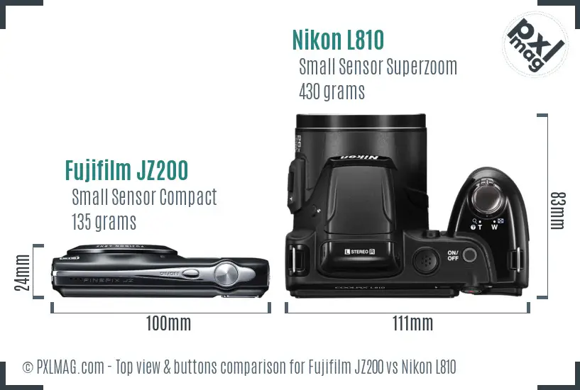 Fujifilm JZ200 vs Nikon L810 top view buttons comparison Fujifilm JZ200 vs Nikon L810 top view buttons comparison