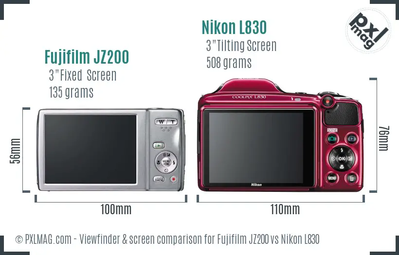 Fujifilm JZ200 vs Nikon L830 Screen and Viewfinder comparison
