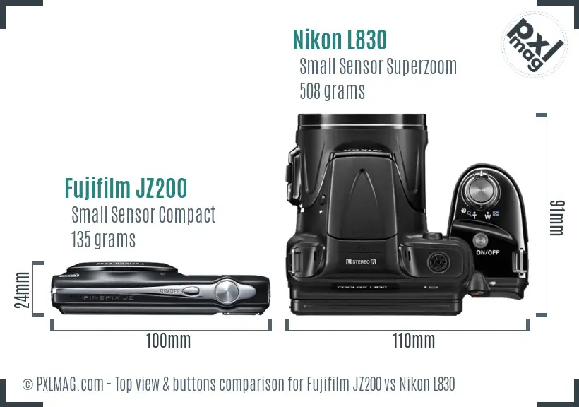 Fujifilm JZ200 vs Nikon L830 top view buttons comparison