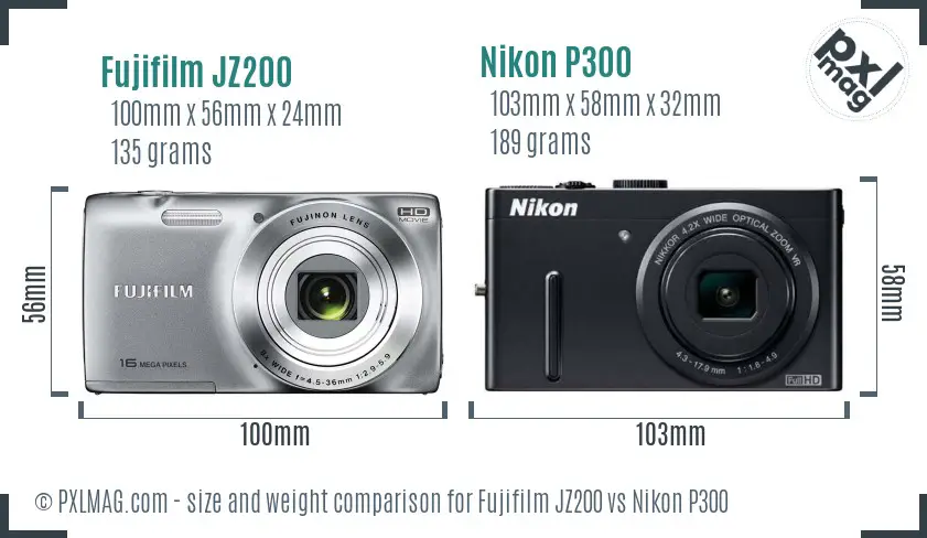 Fujifilm JZ200 vs Nikon P300 size comparison Fujifilm JZ200 vs Nikon P300 size comparison