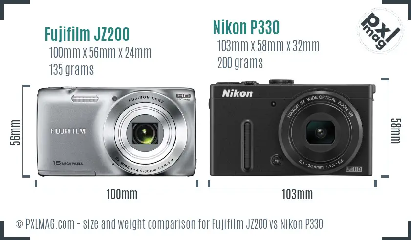 Fujifilm JZ200 vs Nikon P330 size comparison Fujifilm JZ200 vs Nikon P330 size comparison