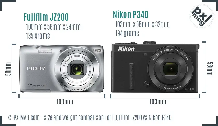 Fujifilm JZ200 vs Nikon P340 size comparison Fujifilm JZ200 vs Nikon P340 size comparison