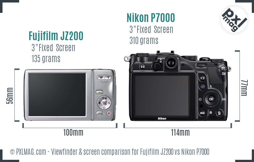 Fujifilm JZ200 vs Nikon P7000 Screen and Viewfinder comparison