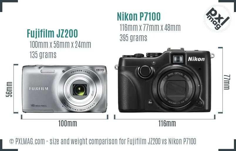 Fujifilm JZ200 vs Nikon P7100 size comparison Fujifilm JZ200 vs Nikon P7100 size comparison